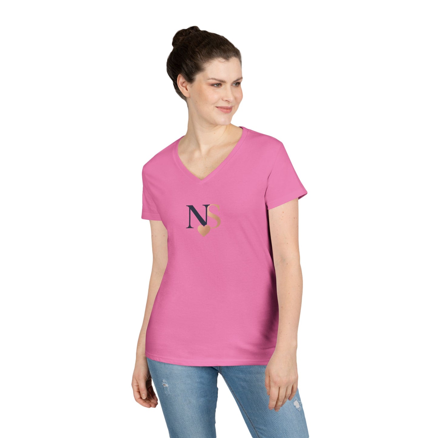 Personalized Heart NS V-Neck T-Shirt for Women, Stylish Gift, Everyday Wear, Casual Tee