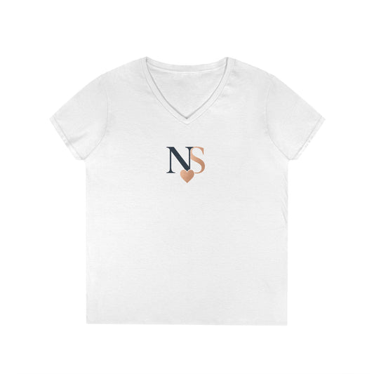 Personalized Heart NS V-Neck T-Shirt for Women, Stylish Gift, Everyday Wear, Casual Tee