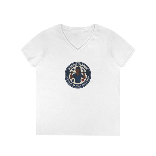 Empowering Ladies' V-Neck T-Shirt, Women's Strength Tee, Inspirational Gift, Casual Wear, Workout Shirt, Feminine Style