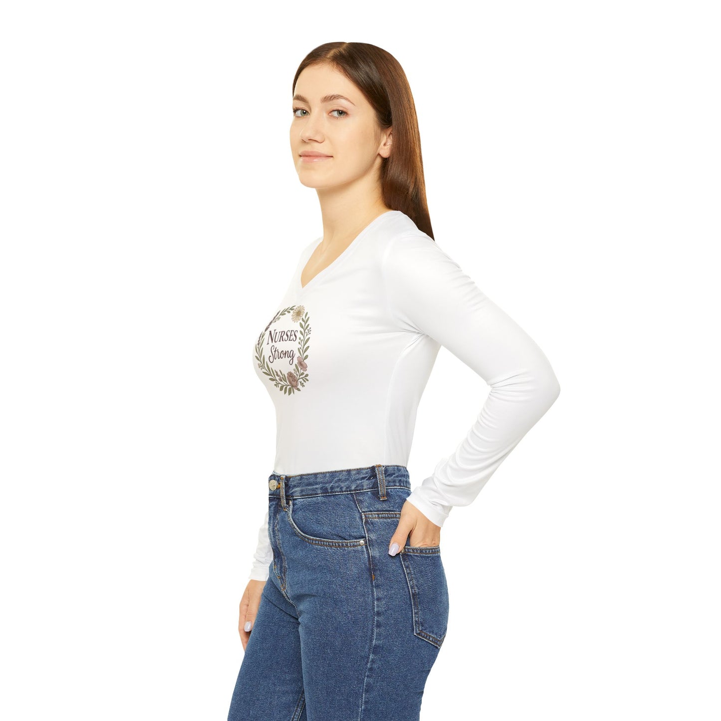 Floral Long Sleeve V-Neck Shirt, Perfect Gift for Nurses,