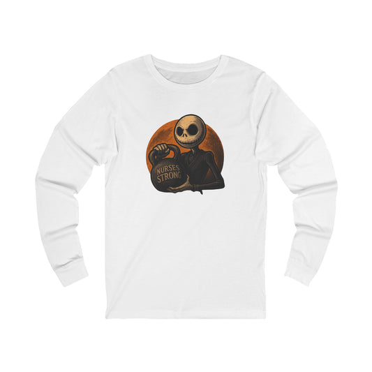 NS Skellington Long Sleeve Tee, Unisex Tee for Nurses, Halloween Apparel, Gift for Nurses, Fall Fashion