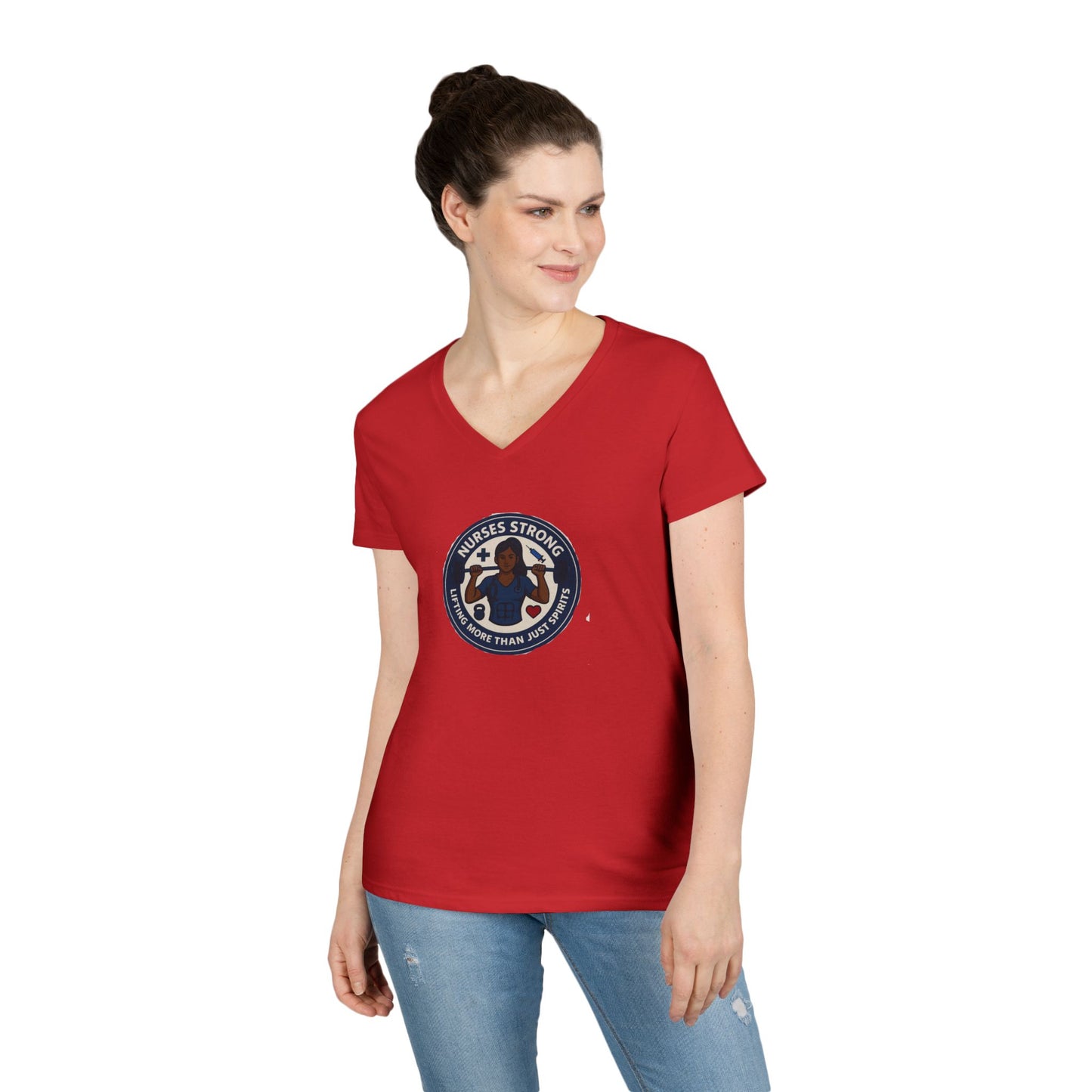 Empowering Ladies' V-Neck T-Shirt, Women's Strength Tee, Inspirational Gift, Casual Wear, Workout Shirt, Feminine Style