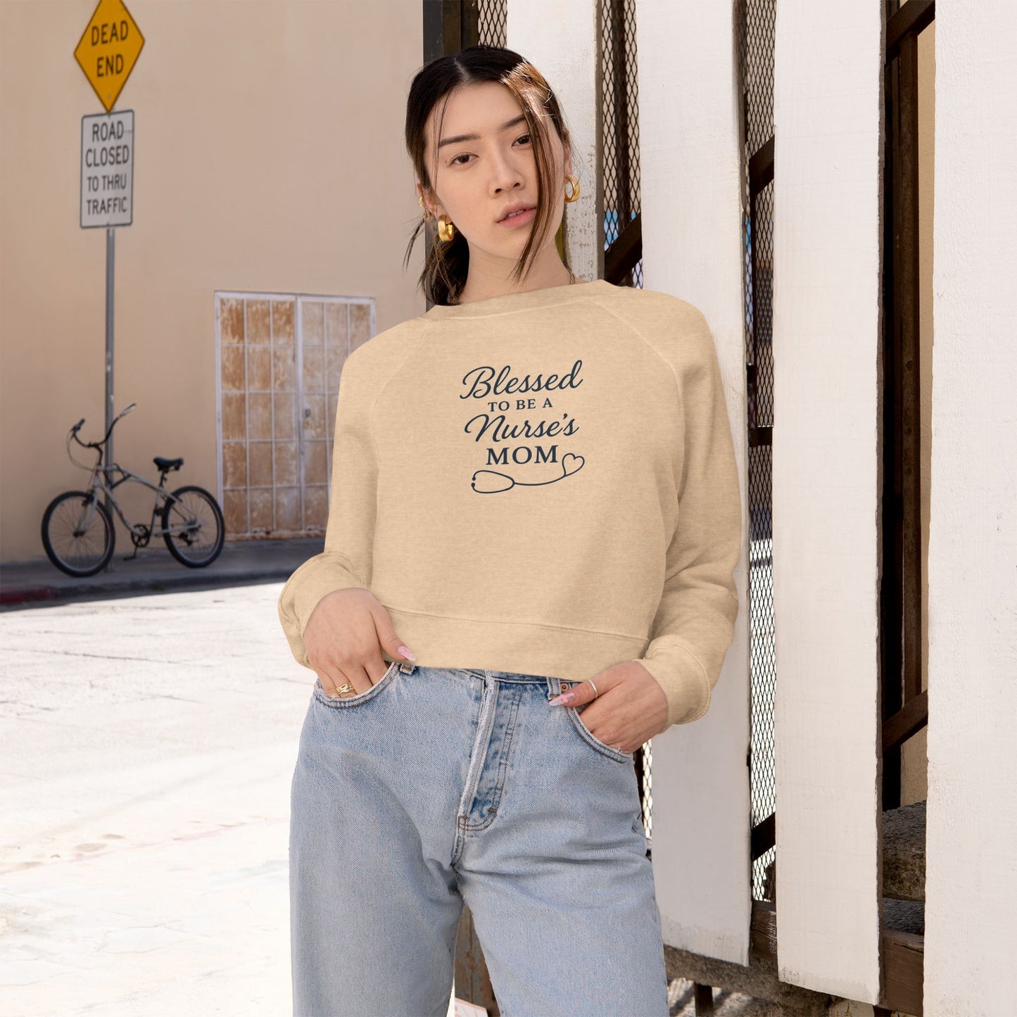 Blessed to be a Nurse's Mom Cropped Fleece Pullover | Cozy Gift for Nurse Moms, Mother's Day, Birthday, Sweatshirt, Unique Apparel
