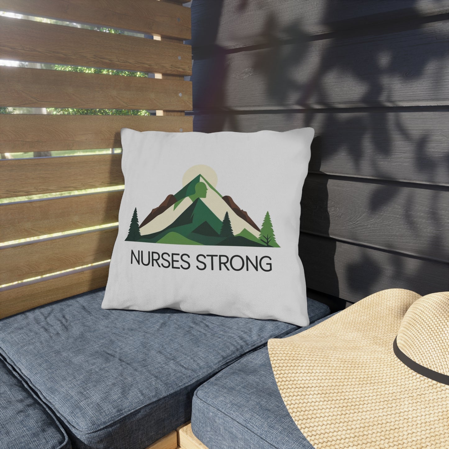Mountain Inspired Outdoor Pillows - Nurses Strong - Cozy Decor, Gift for Nurses, Camping Accessories, Home and Garden Decor