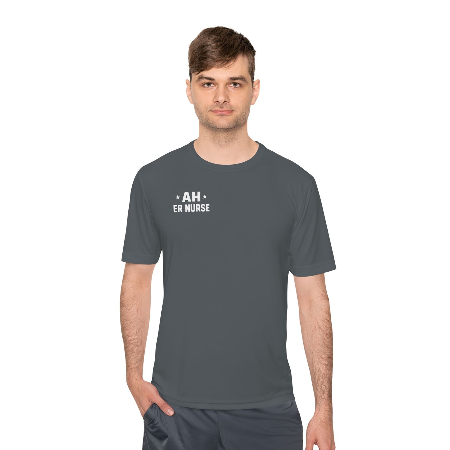 AH ER Nurse Moisture Wicking Tee, Fitness Shirt, Workout Top, Gift for Nurses, Health Care Apparel, Cool Graphic Tee