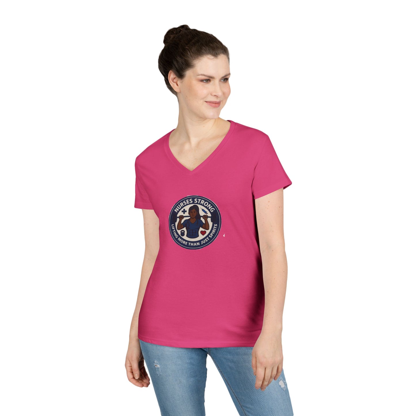Empowering Ladies' V-Neck T-Shirt, Women's Strength Tee, Inspirational Gift, Casual Wear, Workout Shirt, Feminine Style
