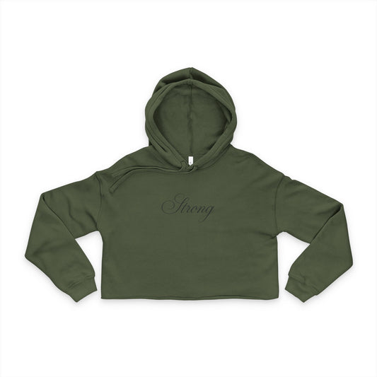 Women's Strong Script Cropped Hoodie | Strong Motivational Sweatshirt, Casual Wear, Fitness Apparel, Gift for Her, Trendy Crop Top
