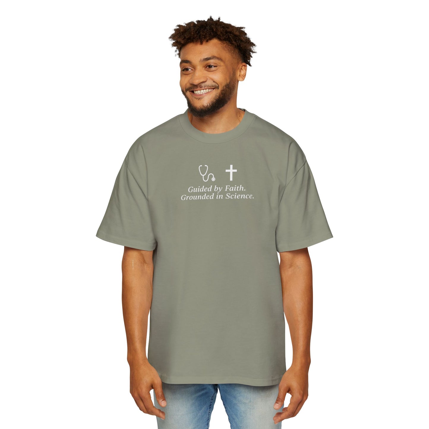 Guided by Faith, Men's Heavy Oversized Tee - Relaxed Casual Vibes, Everyday Wear,