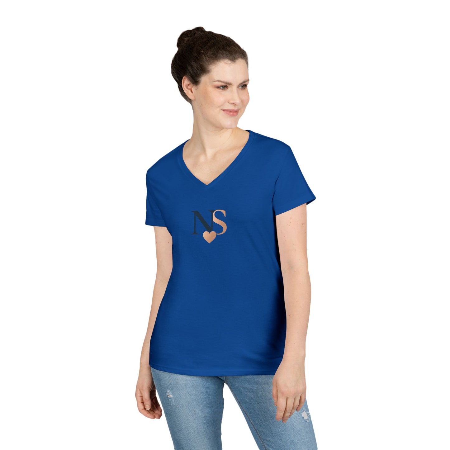 Personalized Heart NS V-Neck T-Shirt for Women, Stylish Gift, Everyday Wear, Casual Tee