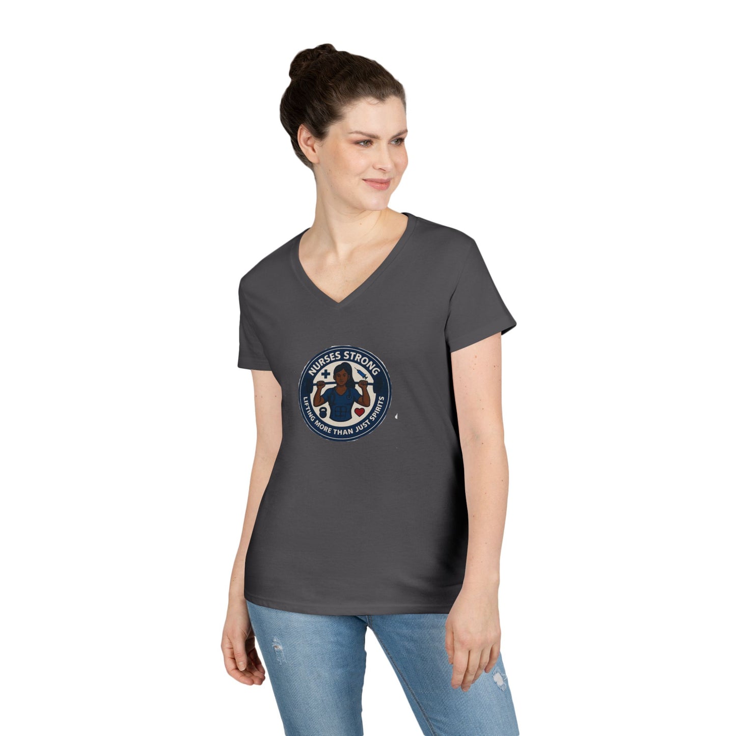 Empowering Ladies' V-Neck T-Shirt, Women's Strength Tee, Inspirational Gift, Casual Wear, Workout Shirt, Feminine Style