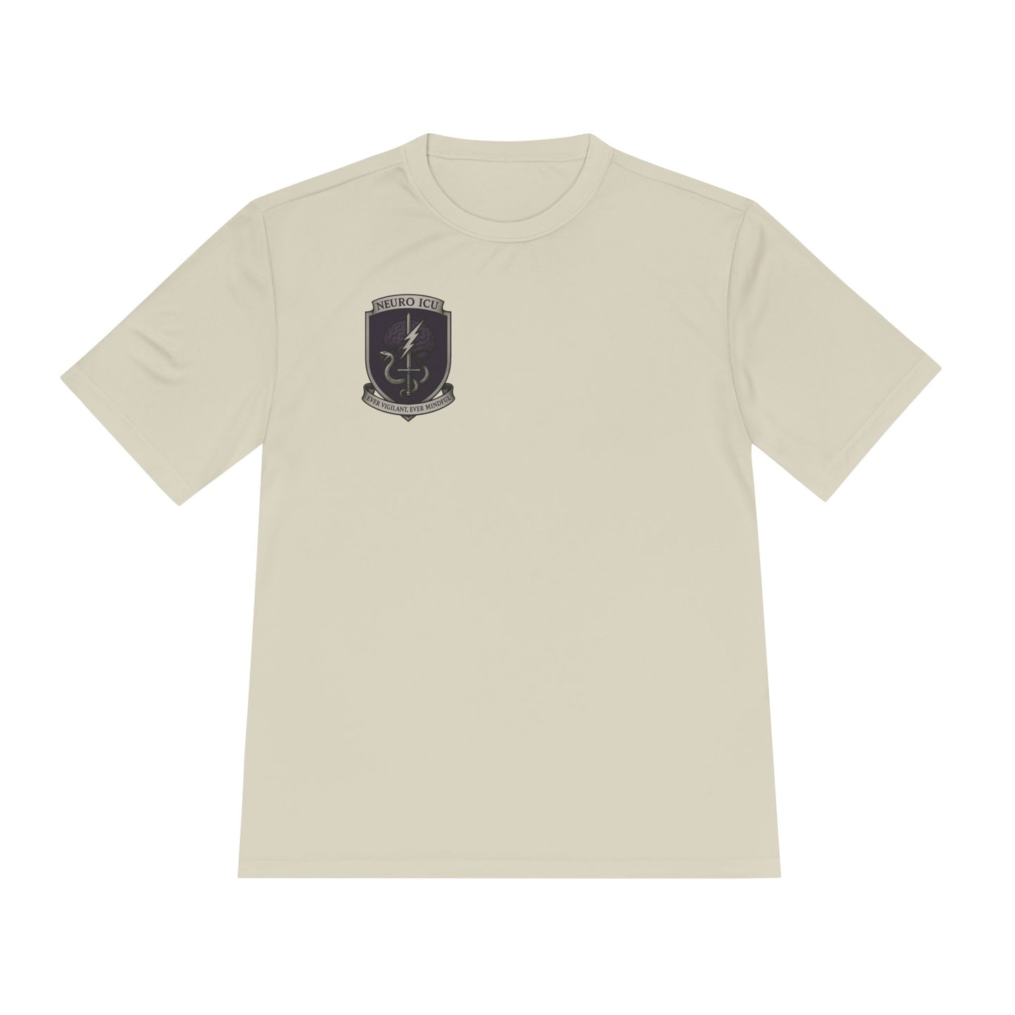 NeuroICU Sigil-Wicking Unisex Tee with Unique Shield Design, Activewear, Sports Shirt, Gym Top, Gift for Fitness Enthusiasts