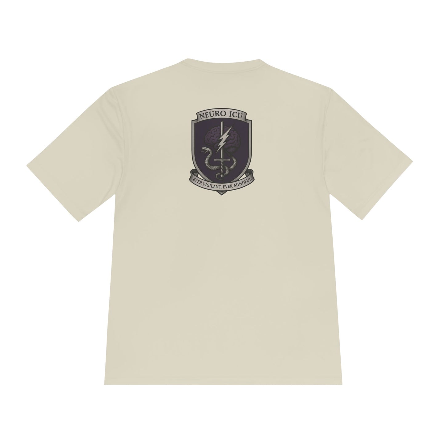 NeuroICU Sigil-Wicking Unisex Tee with Unique Shield Design, Activewear, Sports Shirt, Gym Top, Gift for Fitness Enthusiasts