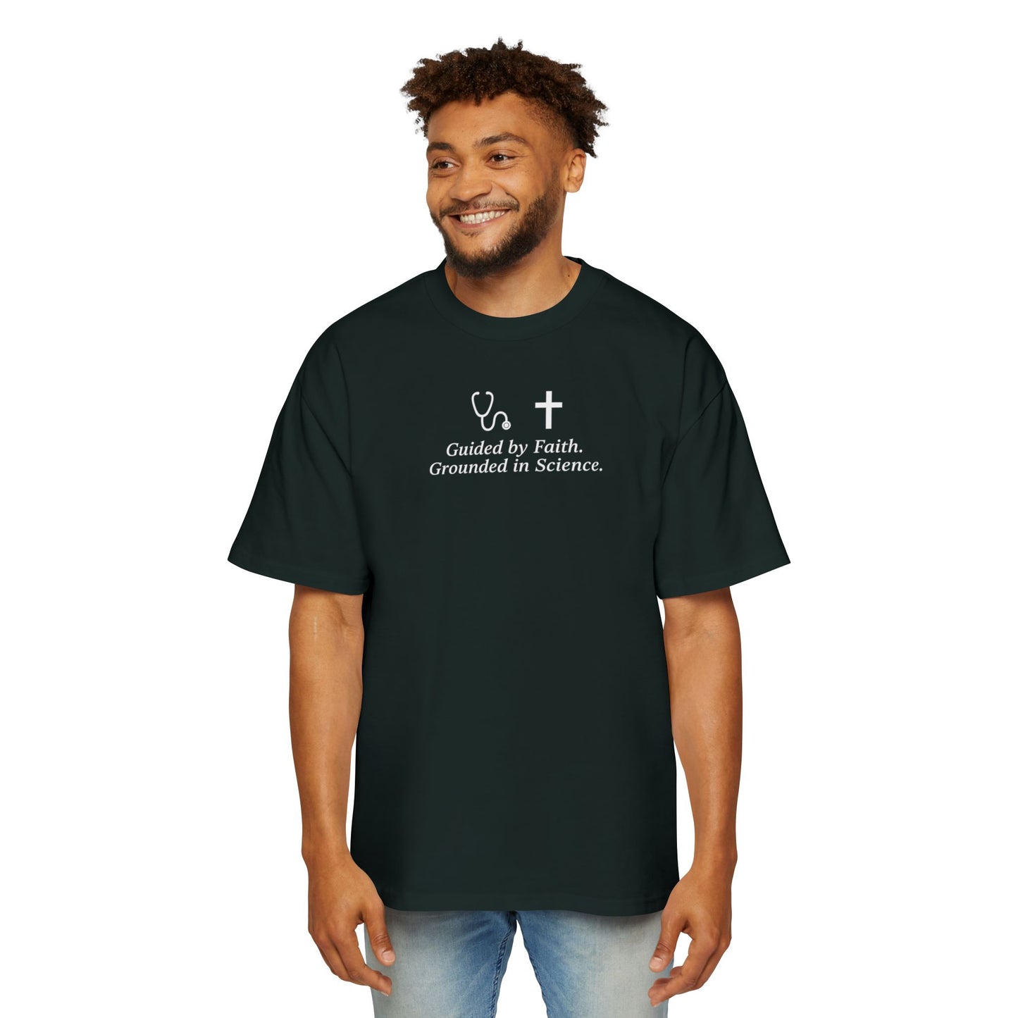 Guided by Faith, Men's Heavy Oversized Tee - Relaxed Casual Vibes, Everyday Wear,