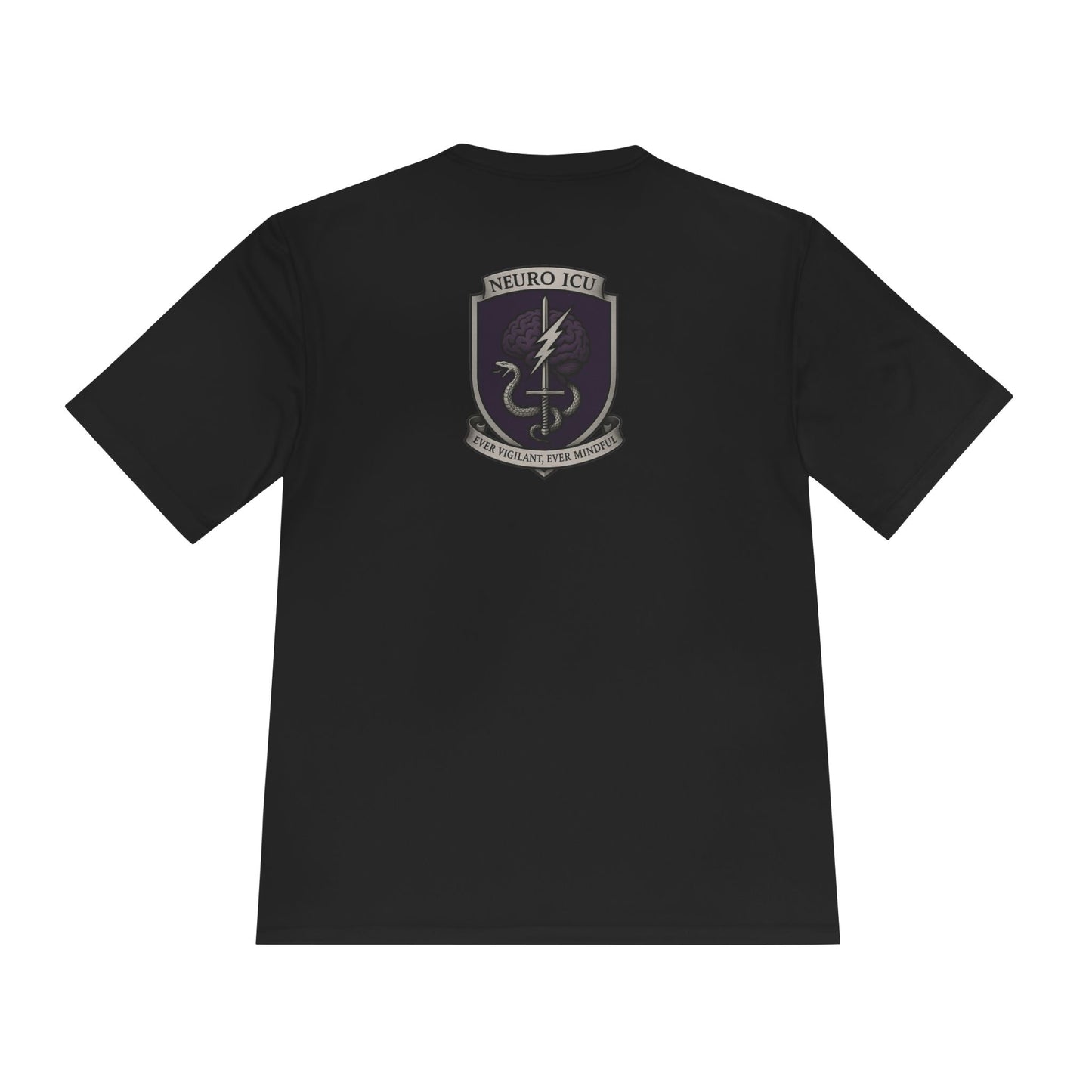 NeuroICU Sigil-Wicking Unisex Tee with Unique Shield Design, Activewear, Sports Shirt, Gym Top, Gift for Fitness Enthusiasts