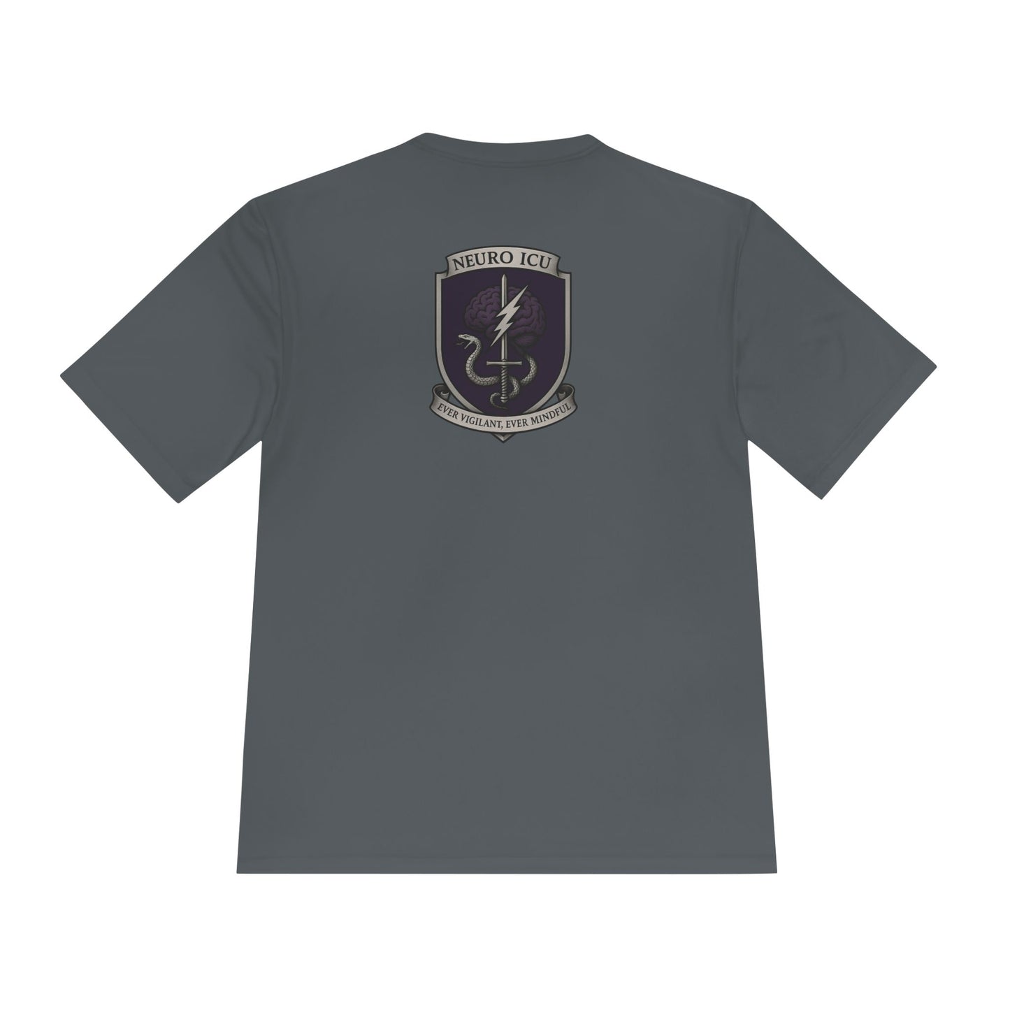 NeuroICU Sigil-Wicking Unisex Tee with Unique Shield Design, Activewear, Sports Shirt, Gym Top, Gift for Fitness Enthusiasts