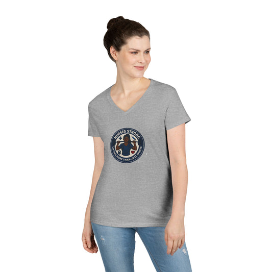 Empowering Ladies' V-Neck T-Shirt, Women's Strength Tee, Inspirational Gift, Casual Wear, Workout Shirt, Feminine Style