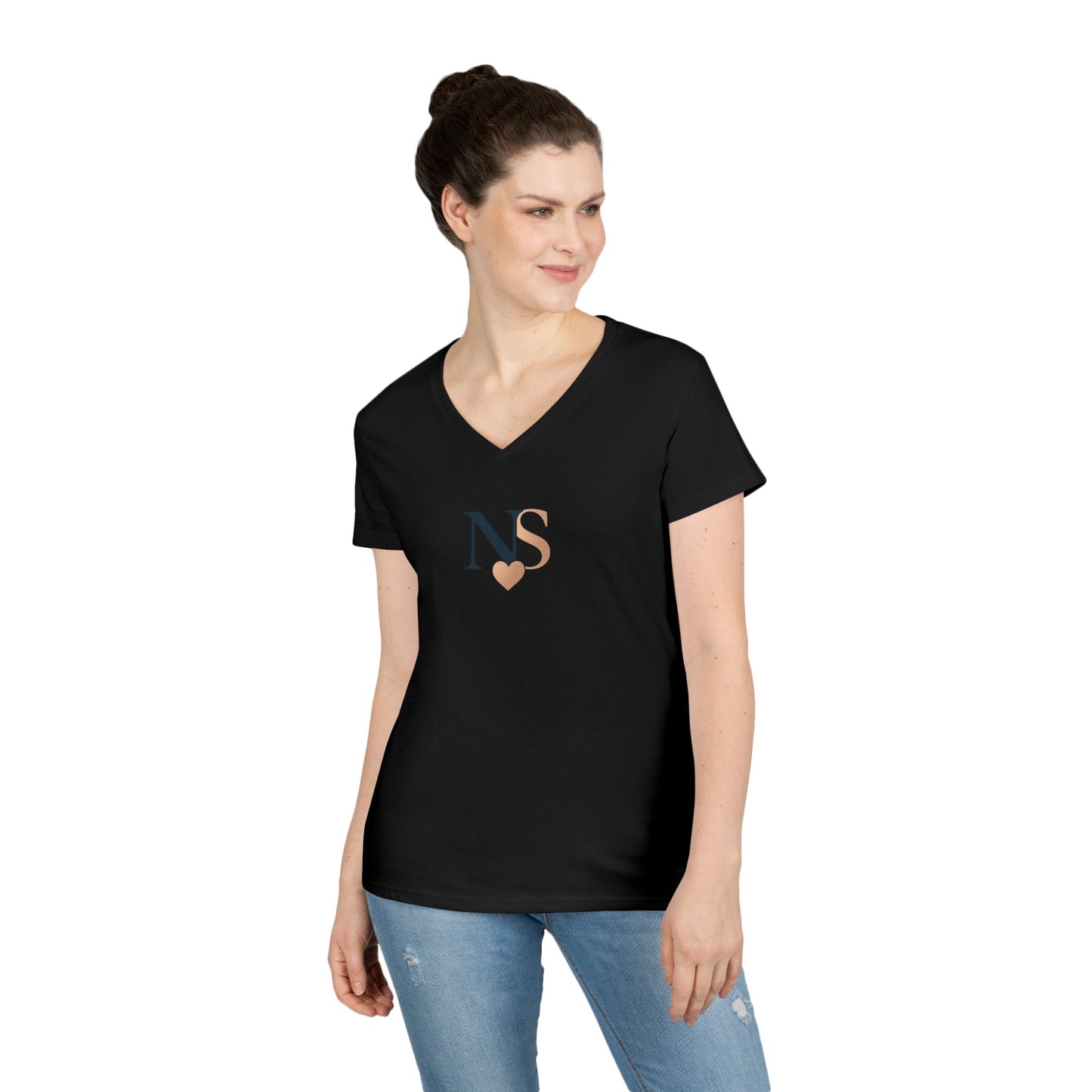 Personalized Heart NS V-Neck T-Shirt for Women, Stylish Gift, Everyday Wear, Casual Tee