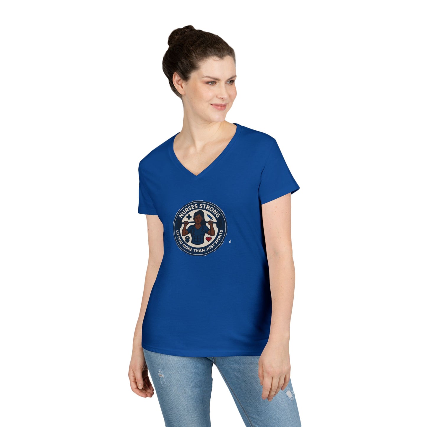 Empowering Ladies' V-Neck T-Shirt, Women's Strength Tee, Inspirational Gift, Casual Wear, Workout Shirt, Feminine Style
