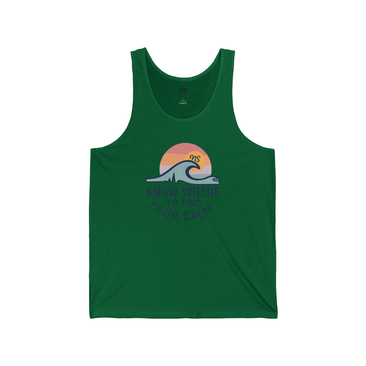 Calm Vibes Unisex Jersey Tank, Relaxation Wear, Beach Ready Shirt, Mindfulness Apparel, Perfect for Summer & Wellness Events