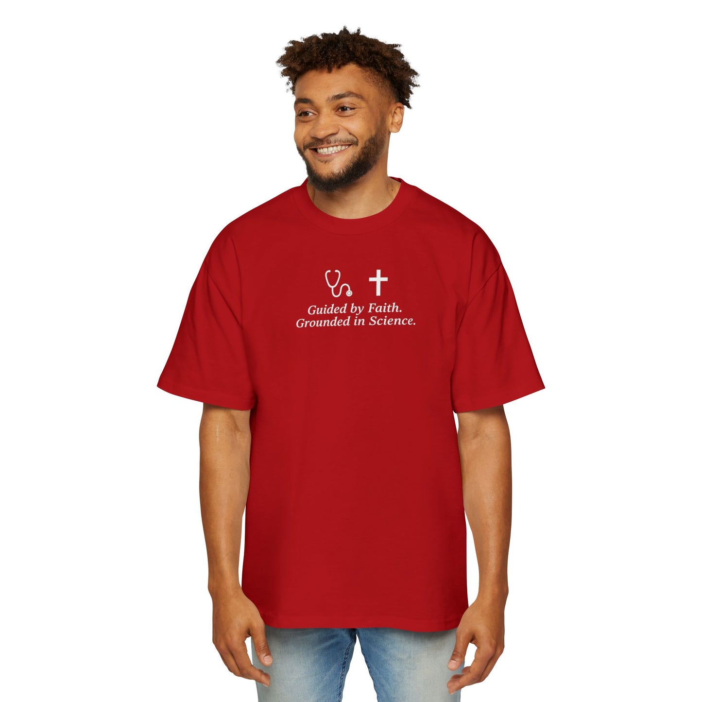 Guided by Faith, Men's Heavy Oversized Tee - Relaxed Casual Vibes, Everyday Wear,