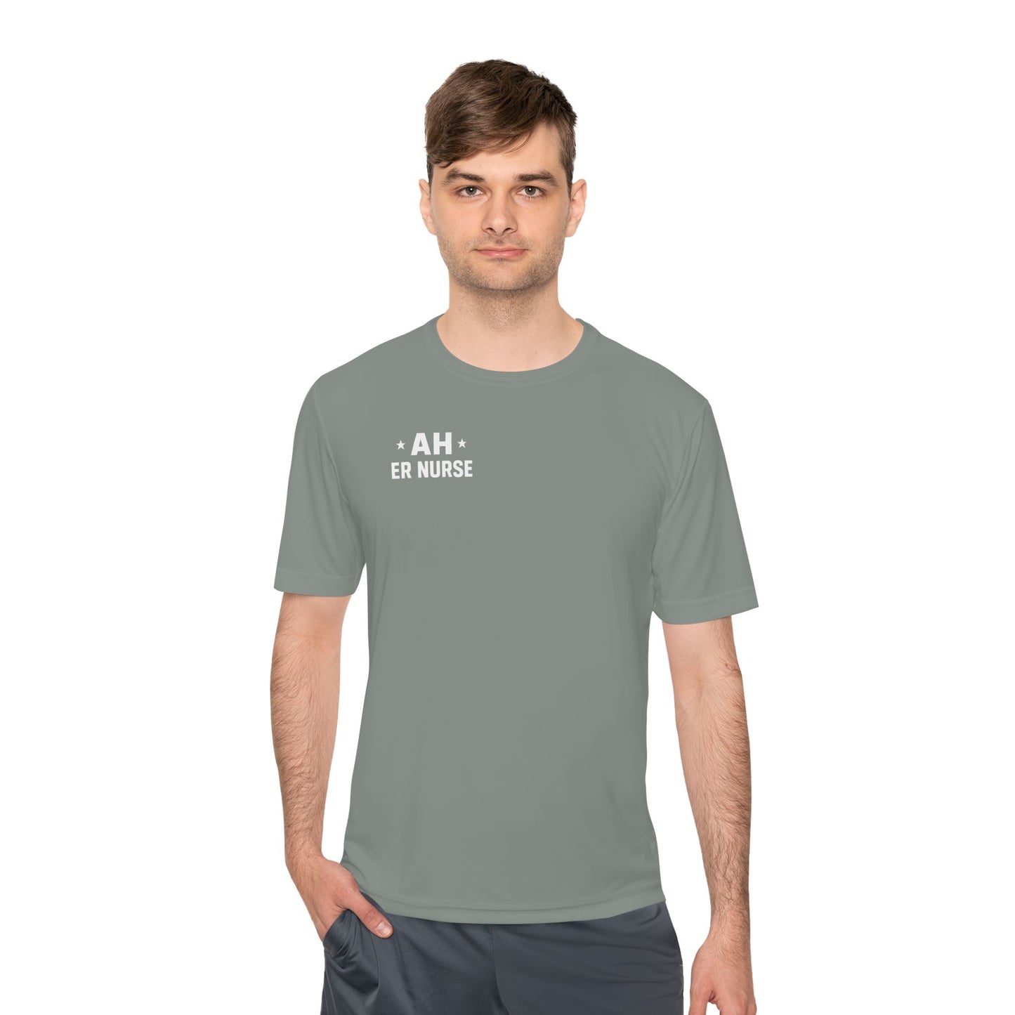 AH ER Nurse Moisture Wicking Tee, Fitness Shirt, Workout Top, Gift for Nurses, Health Care Apparel, Cool Graphic Tee