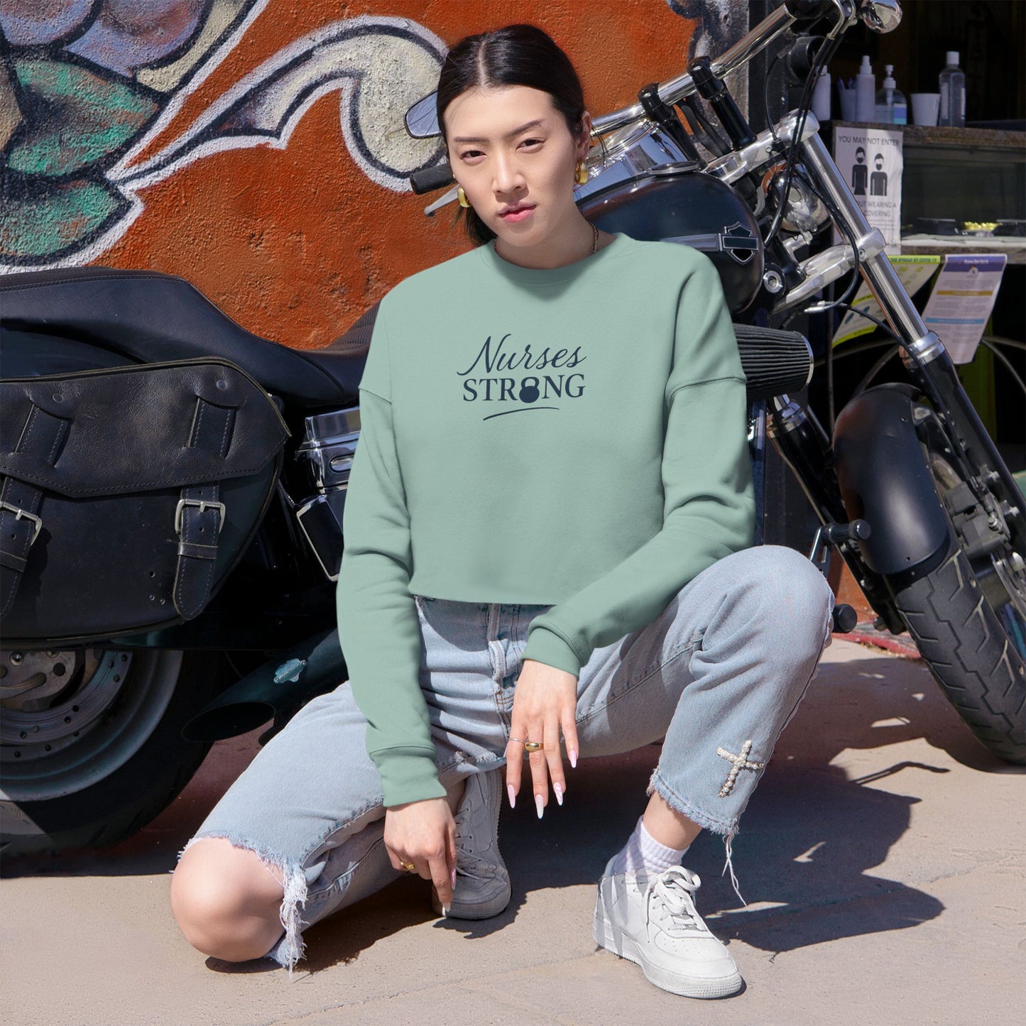Women's KB Script Cropped Sweatshirt | Cozy Gift for Healthcare Workers | Great for Nurses Appreciation Week, Casual Wear, Workout