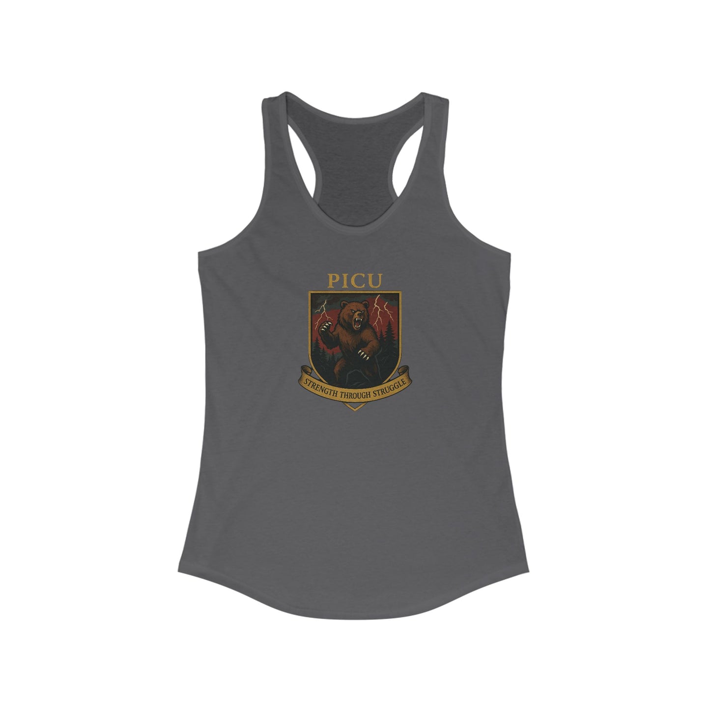 PICU Sigil Women's Racerback Tank, Medical Humor Shirt, Gift for Nurses, Casual Wear, Fitness Top, Inspirational Apparel