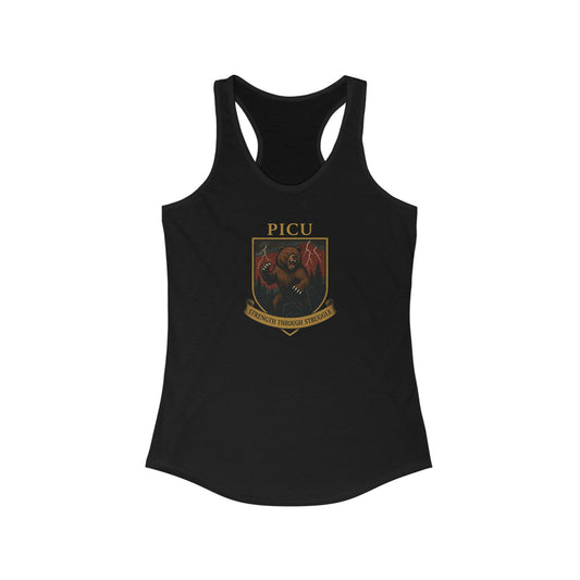 PICU Sigil Women's Racerback Tank, Medical Humor Shirt, Gift for Nurses, Casual Wear, Fitness Top, Inspirational Apparel
