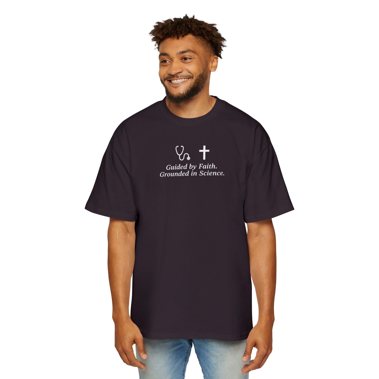 Guided by Faith, Men's Heavy Oversized Tee - Relaxed Casual Vibes, Everyday Wear,