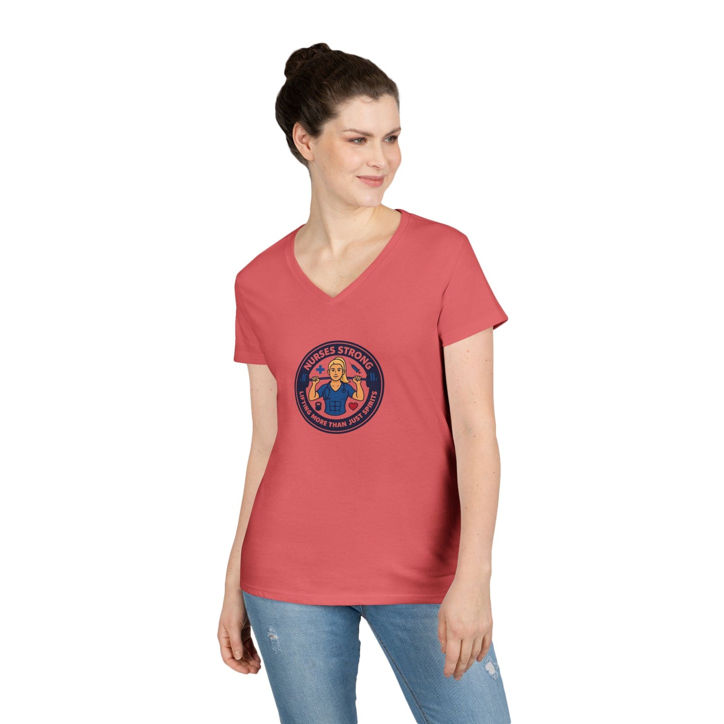 Empowering Ladies' V-Neck T-Shirt - Strong Women, Casual Wear, Gift for Her, Motivational Fashion, Workout Tee