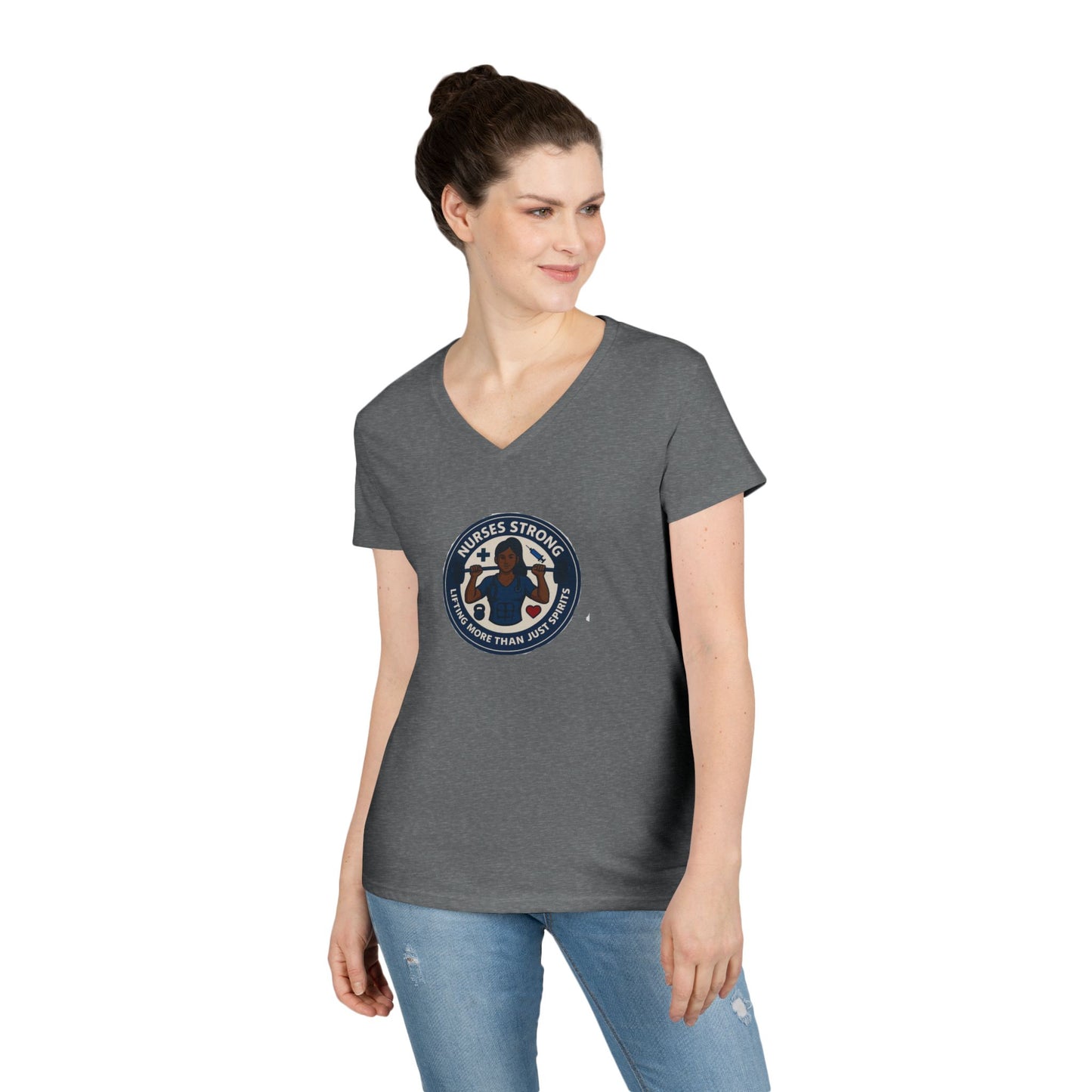 Empowering Ladies' V-Neck T-Shirt, Women's Strength Tee, Inspirational Gift, Casual Wear, Workout Shirt, Feminine Style