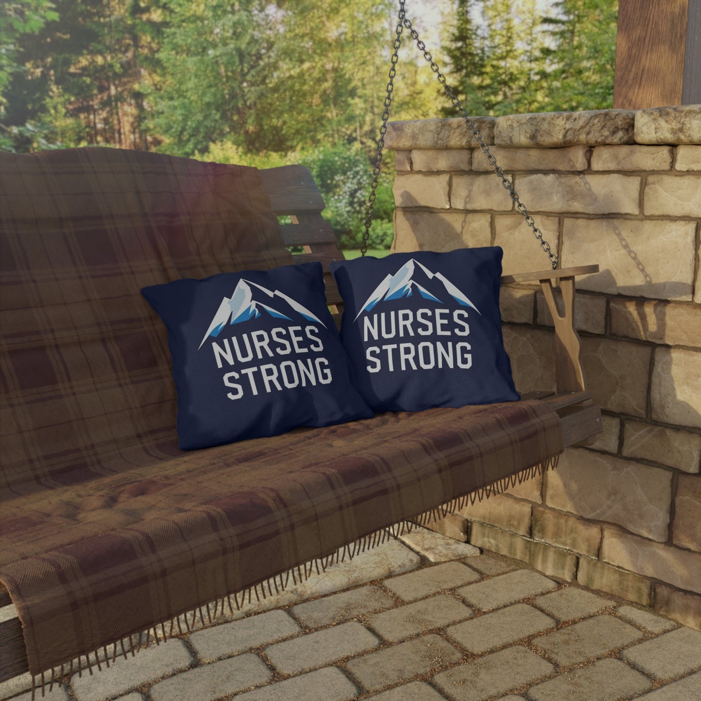 Nurses Strong Outdoor Pillow, Mountain Decor, Gift for Nurses, Supportive Pillows, Camping Cushion, Healthcare Appreciation