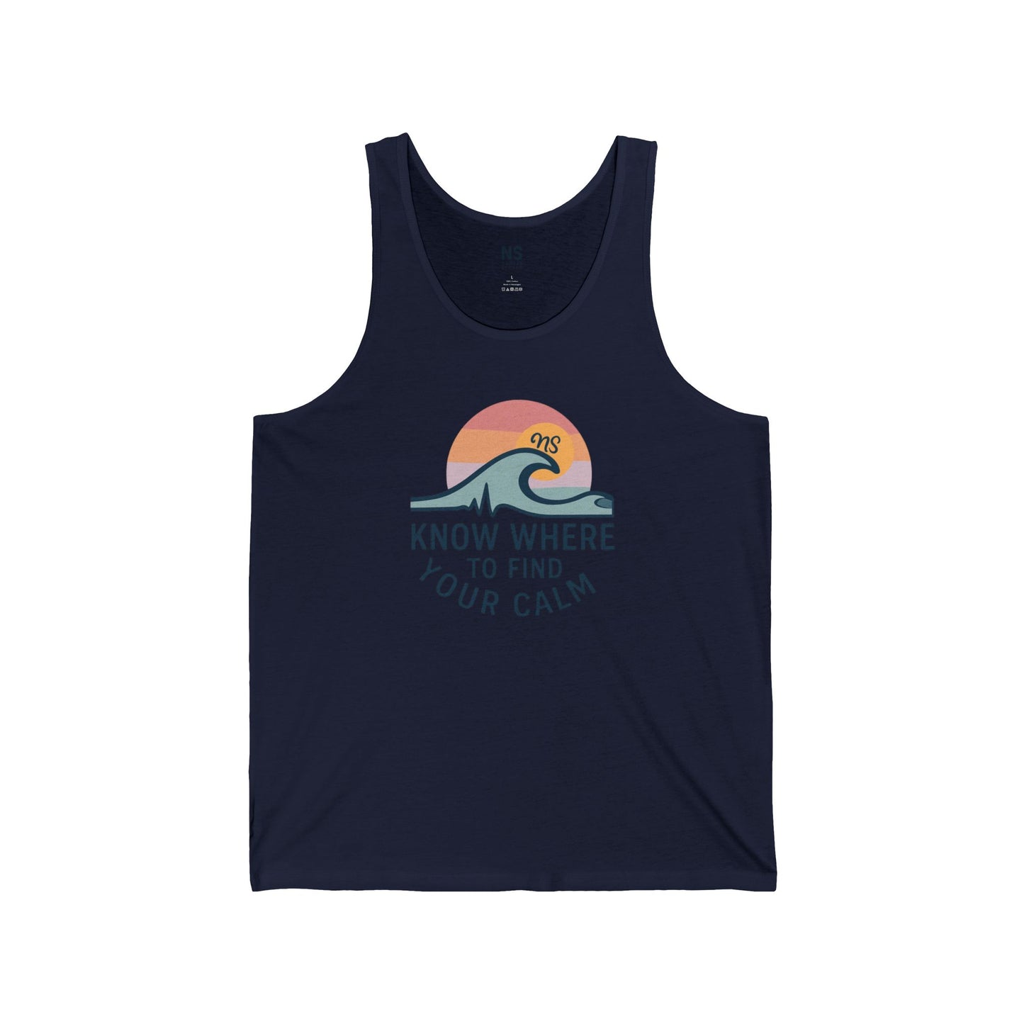 Calm Vibes Unisex Jersey Tank, Relaxation Wear, Beach Ready Shirt, Mindfulness Apparel, Perfect for Summer & Wellness Events
