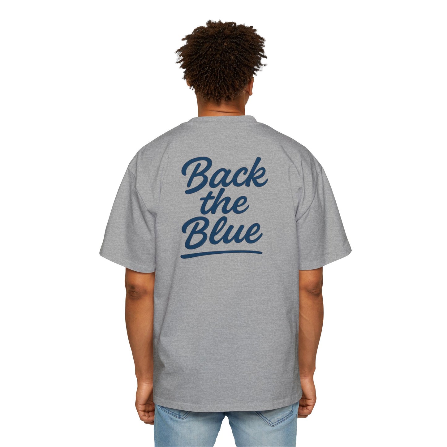 Back the Blue Men's Heavy Oversized Tee, Casual Streetwear Tee