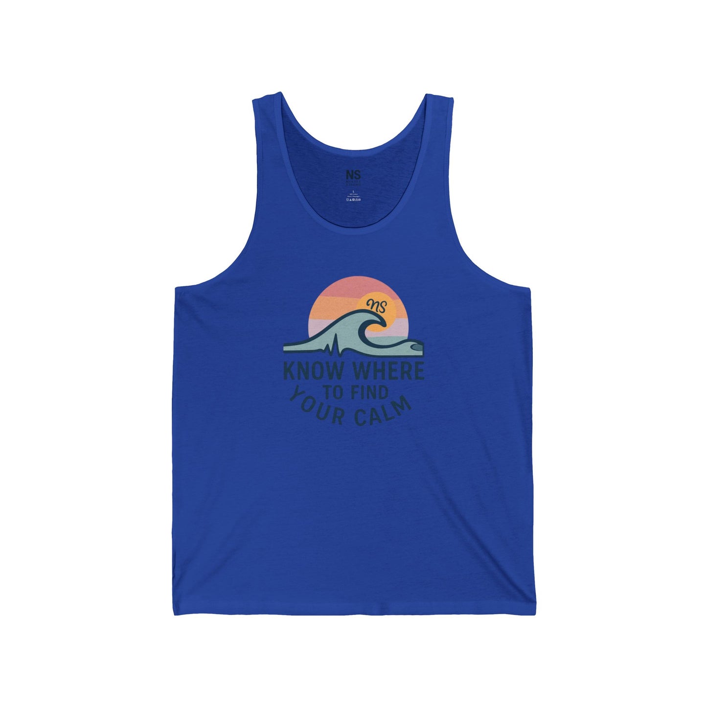 Calm Vibes Unisex Jersey Tank, Relaxation Wear, Beach Ready Shirt, Mindfulness Apparel, Perfect for Summer & Wellness Events