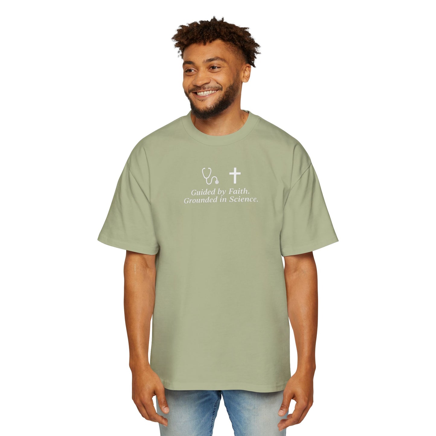 Guided by Faith, Men's Heavy Oversized Tee - Relaxed Casual Vibes, Everyday Wear,