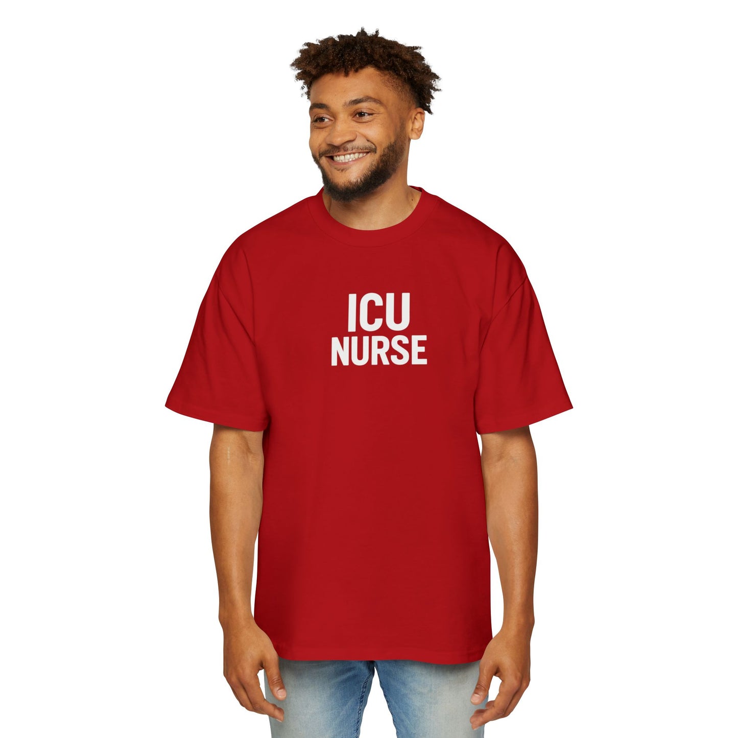 ICU Nurse Oversized Tee - Unisex Nurse Shirt, Gift for Healthcare Workers, Nurse Appreciation, Casual Wear, Red T-Shirt