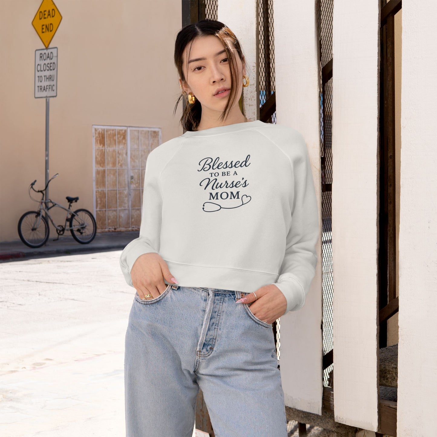 Blessed to be a Nurse's Mom Cropped Fleece Pullover | Cozy Gift for Nurse Moms, Mother's Day, Birthday, Sweatshirt, Unique Apparel