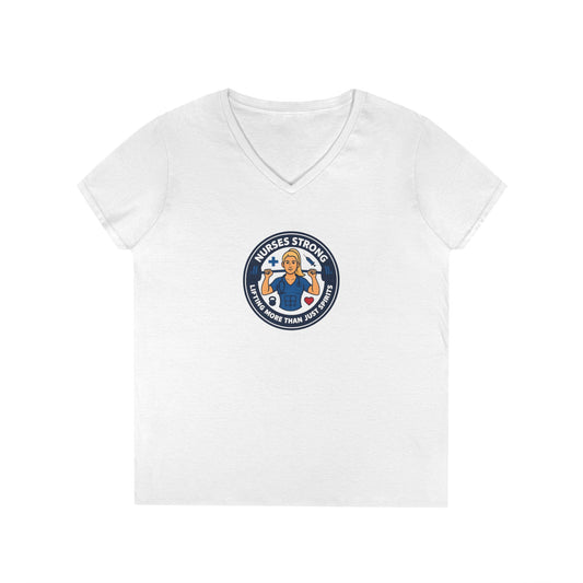 Empowering Ladies' V-Neck T-Shirt - Strong Women, Casual Wear, Gift for Her, Motivational Fashion, Workout Tee