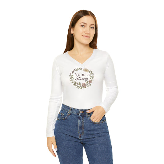 Floral Long Sleeve V-Neck Shirt, Perfect Gift for Nurses,