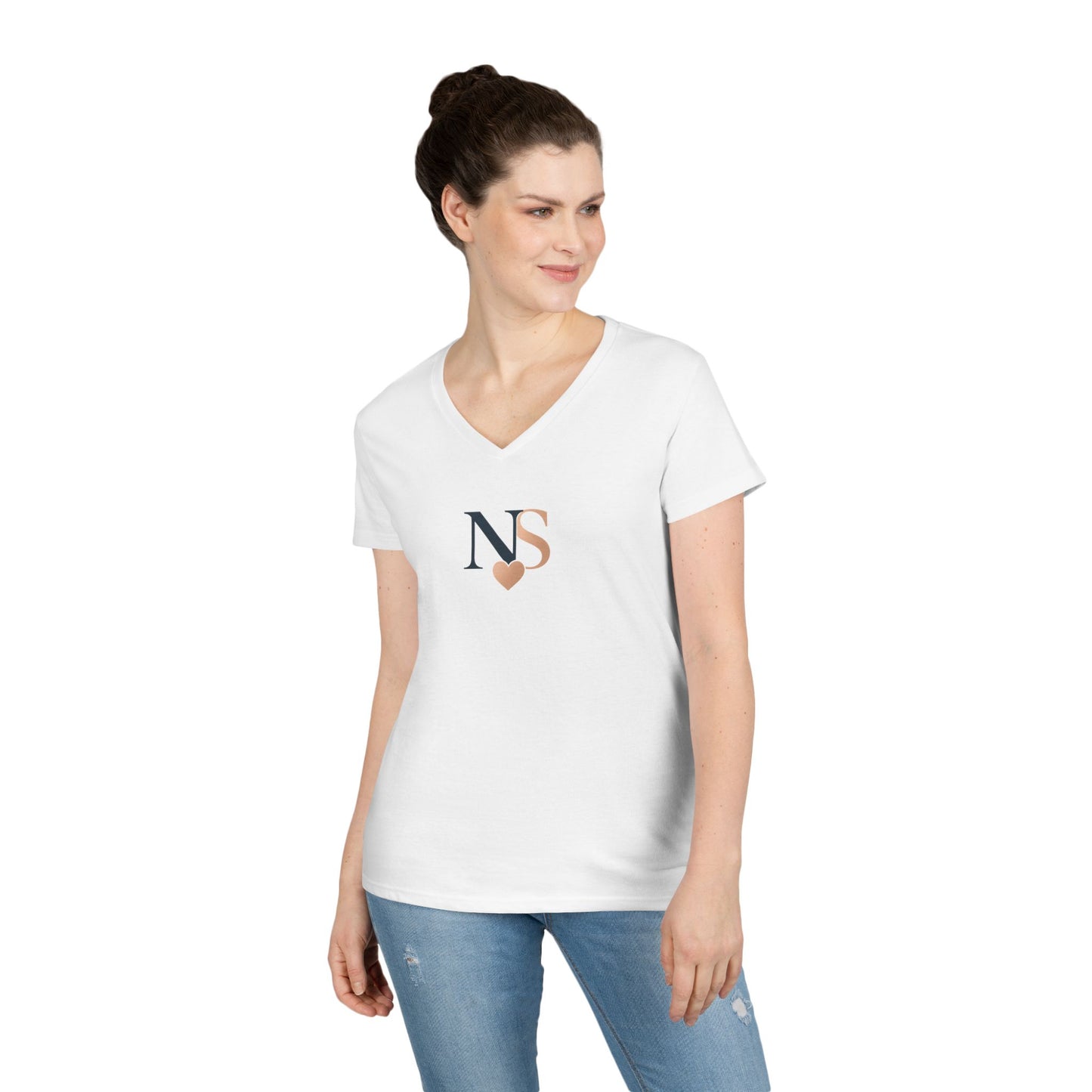 Personalized Heart NS V-Neck T-Shirt for Women, Stylish Gift, Everyday Wear, Casual Tee