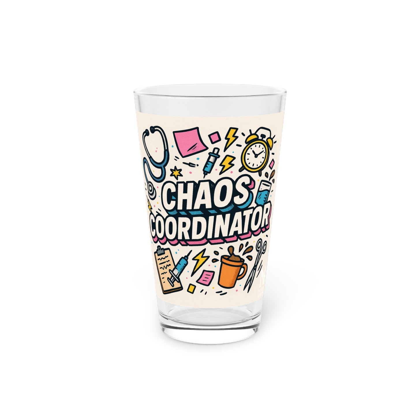Chaos Coordinator Pint Glass - 16oz, Funny Gift for Moms, Teachers, Office Decor, Birthday Present, Coffee & Tea Lover