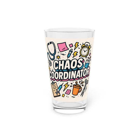 Chaos Coordinator Pint Glass - 16oz, Funny Gift for Moms, Teachers, Office Decor, Birthday Present, Coffee & Tea Lover