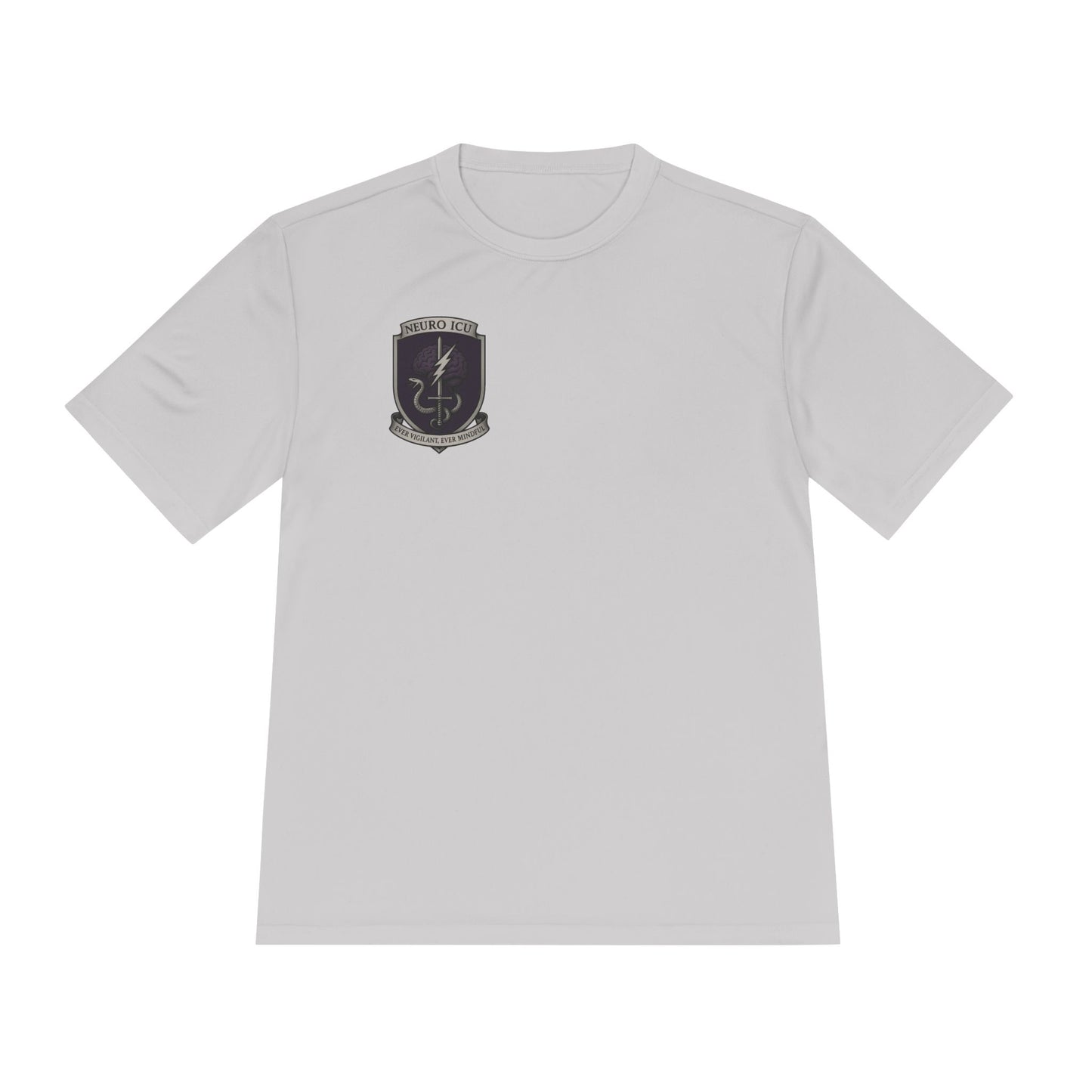 NeuroICU Sigil-Wicking Unisex Tee with Unique Shield Design, Activewear, Sports Shirt, Gym Top, Gift for Fitness Enthusiasts