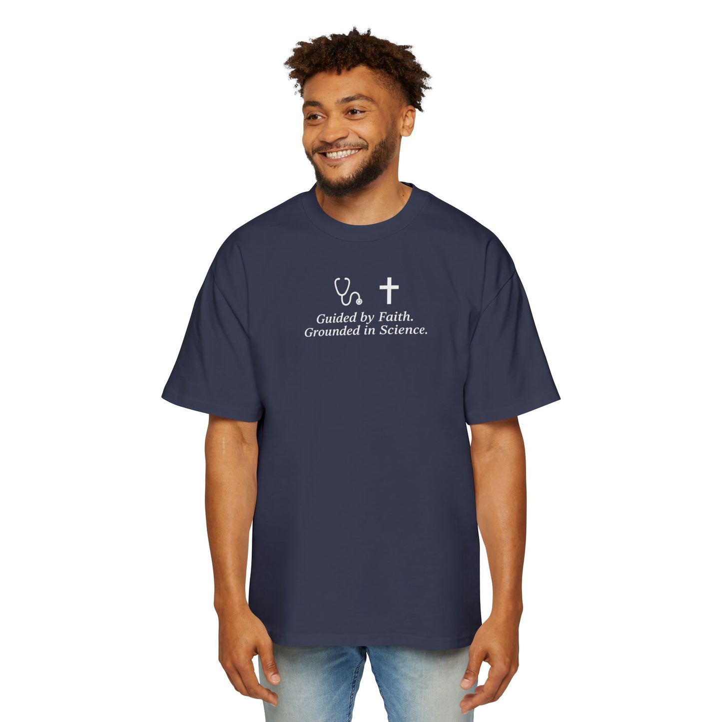 Guided by Faith, Men's Heavy Oversized Tee - Relaxed Casual Vibes, Everyday Wear,
