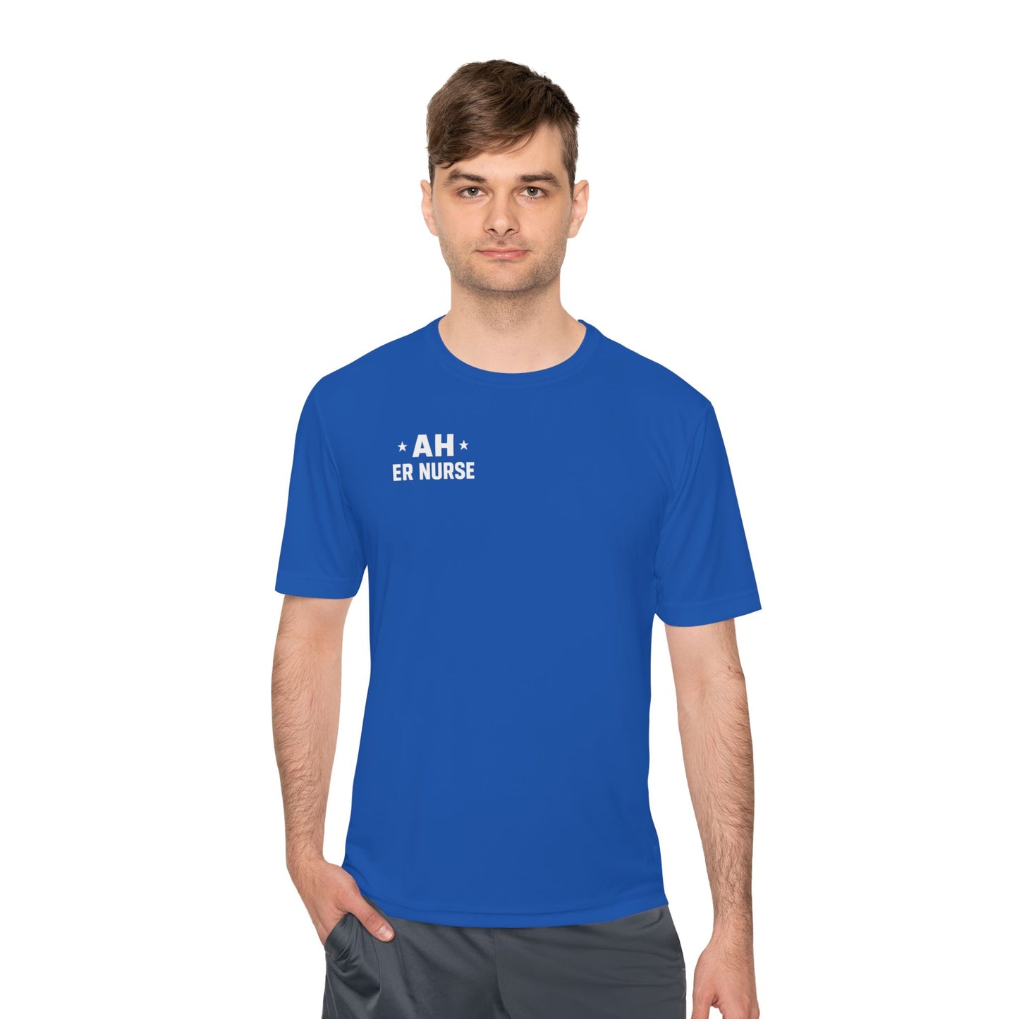 AH ER Nurse Moisture Wicking Tee, Fitness Shirt, Workout Top, Gift for Nurses, Health Care Apparel, Cool Graphic Tee