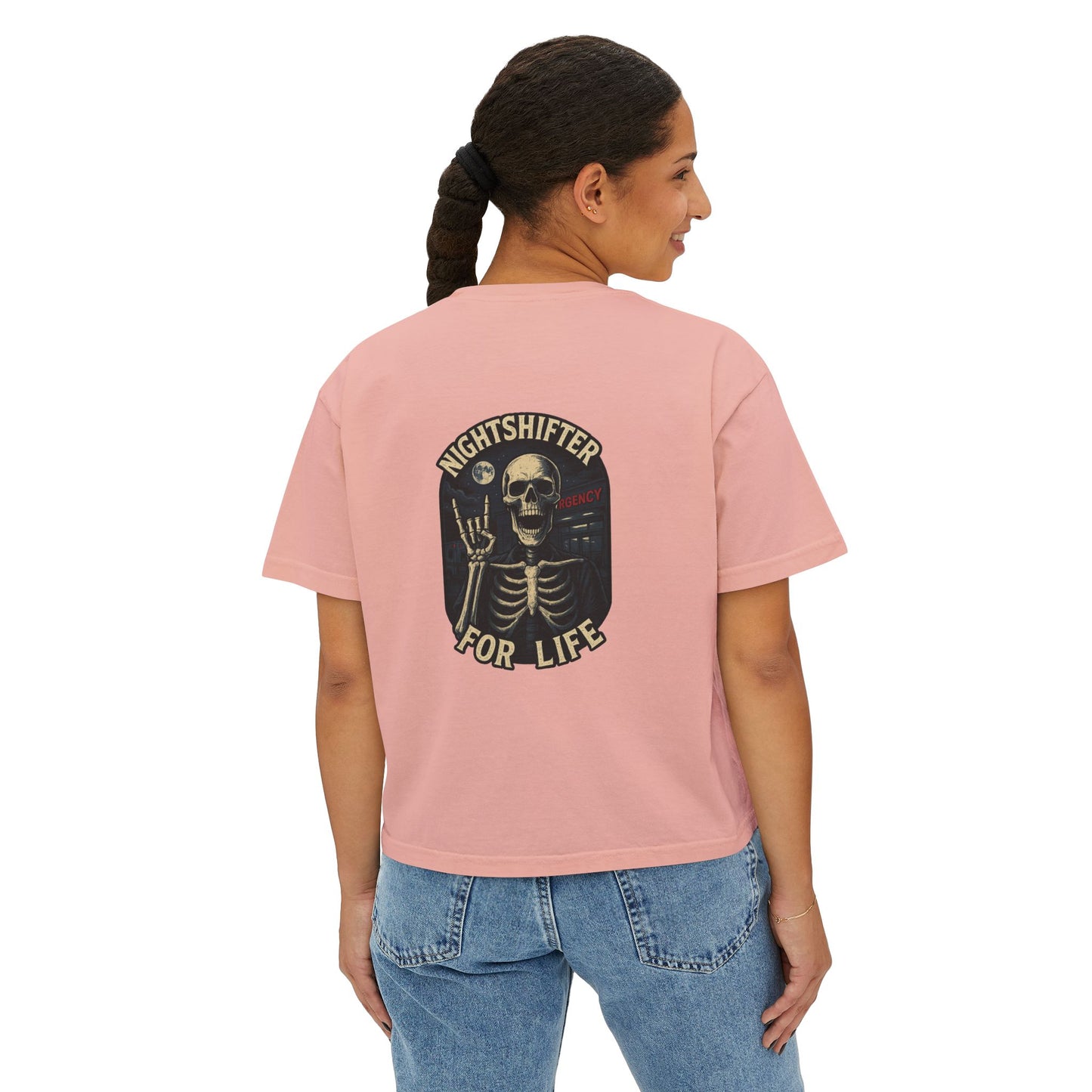 NightShifer for Life Trendy Boxy Tee, Everyday Comfort Top, Relaxed Fit Tee for Women