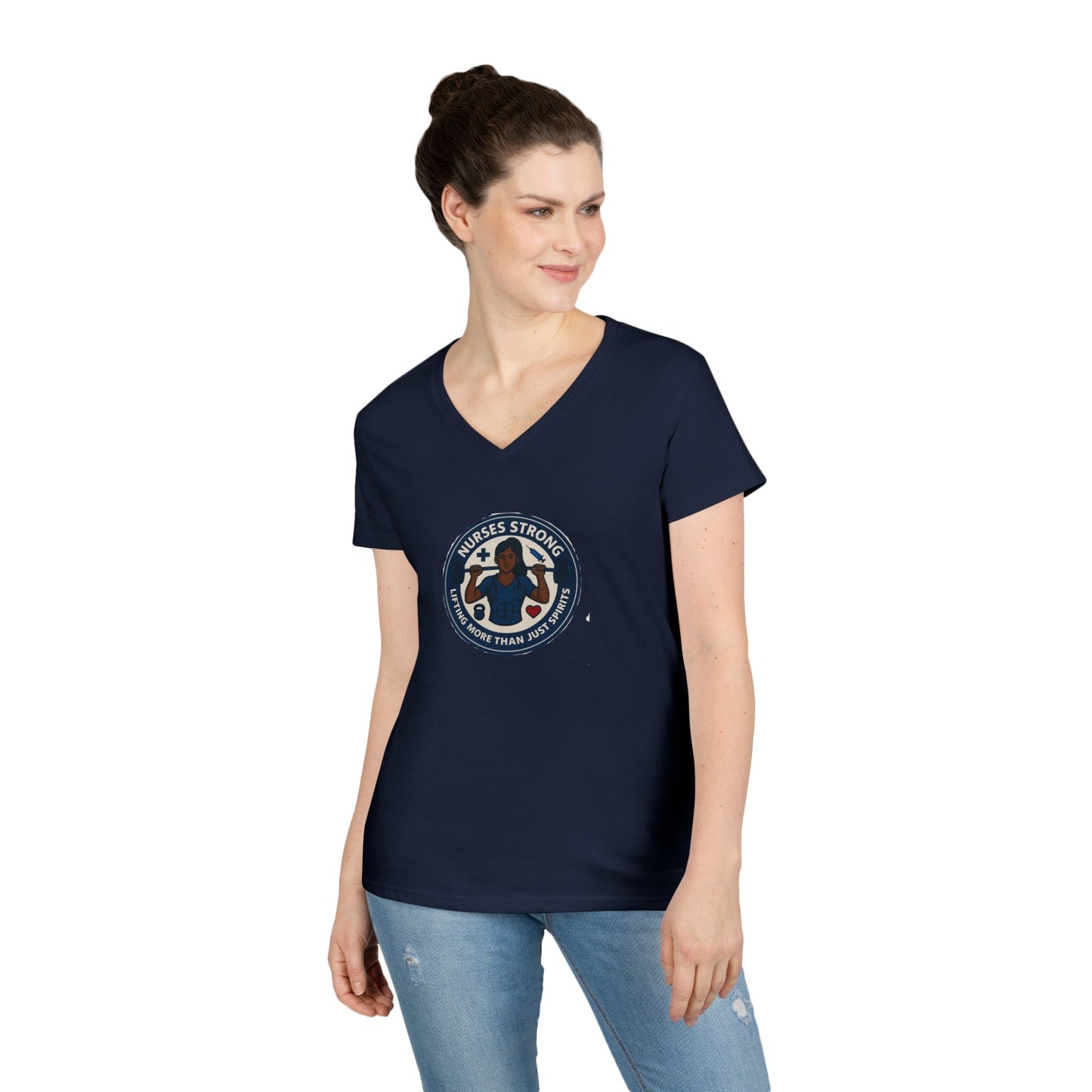 Empowering Ladies' V-Neck T-Shirt, Women's Strength Tee, Inspirational Gift, Casual Wear, Workout Shirt, Feminine Style