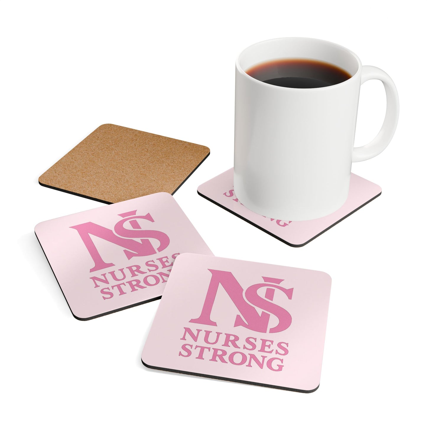 Nurses Strong Corkwood Coaster Set | Personalized Home Decor, Gift for Nurses, Cute Coasters, Kitchen Accessories, Inspirational Gifts
