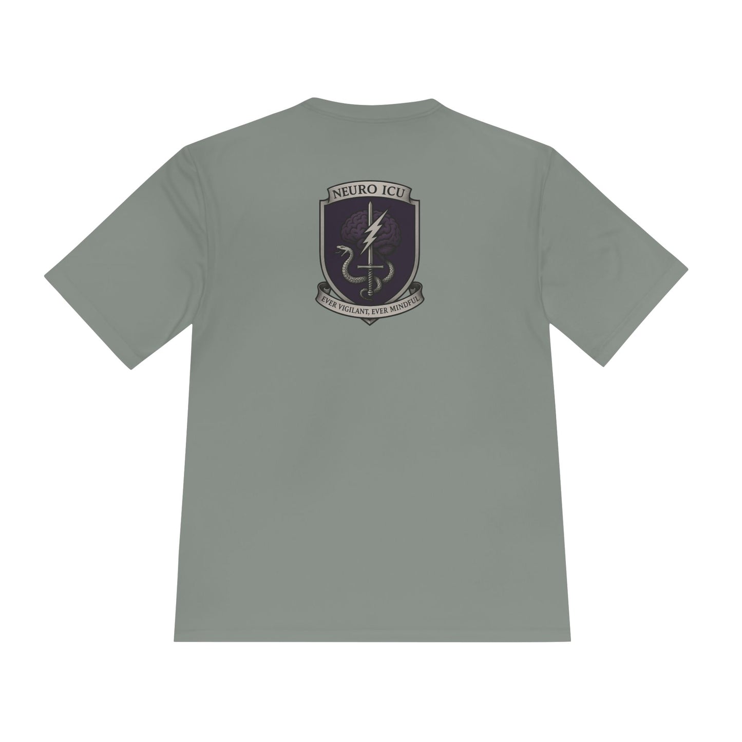 NeuroICU Sigil-Wicking Unisex Tee with Unique Shield Design, Activewear, Sports Shirt, Gym Top, Gift for Fitness Enthusiasts